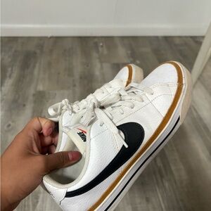 Nike White Sneakers with Black Swoosh and Tan ACCENT